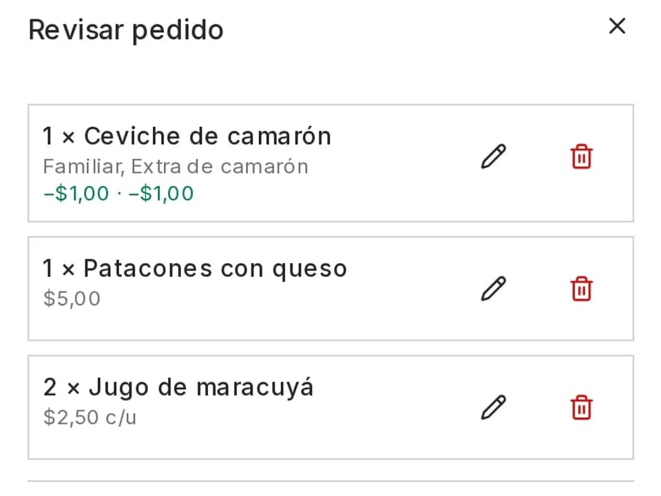 El pedido de la mesa revisado en el celular antes de enviarlo a cocina